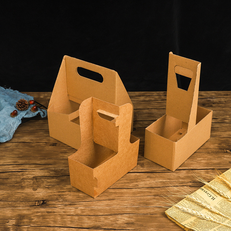 Box printing disposable portable cup holder kraft paper milk tea coffee cup takeaway packaging box