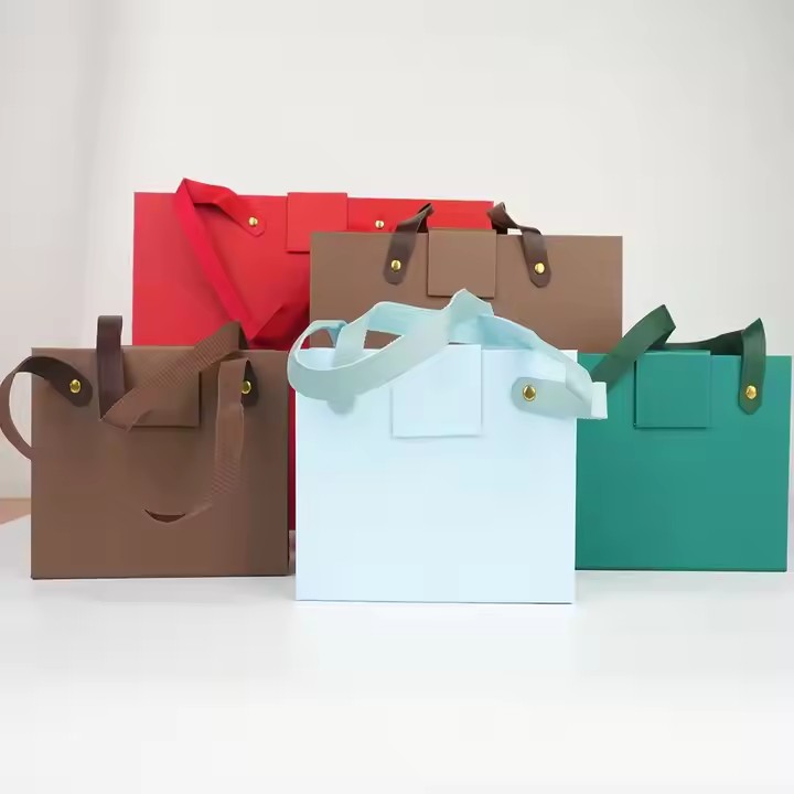 Box printing custom design tulip paper gift bag box with handle and magnetic