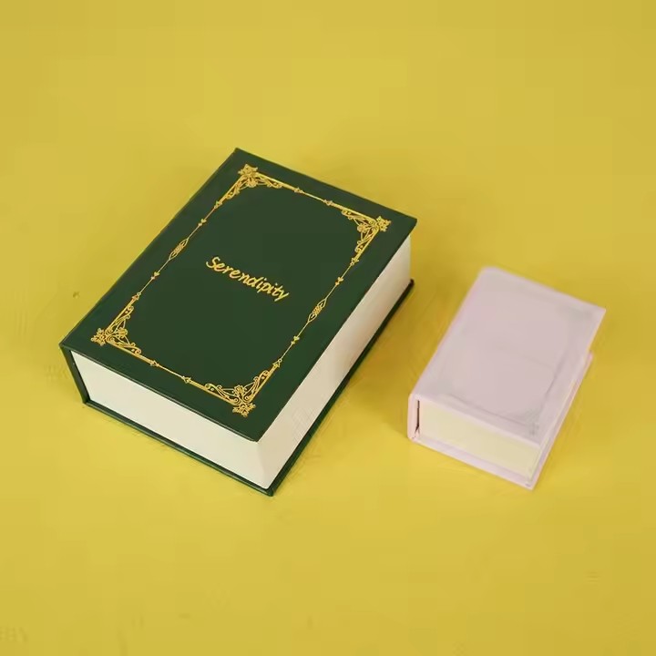 Box printing small book style rigid paper cardboard gift necklace ring jewelry packaging box with logo