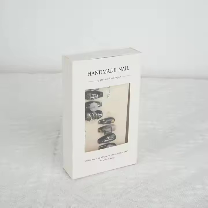 Box printing custom logo empty paper press on nail packaging box for artificial nails