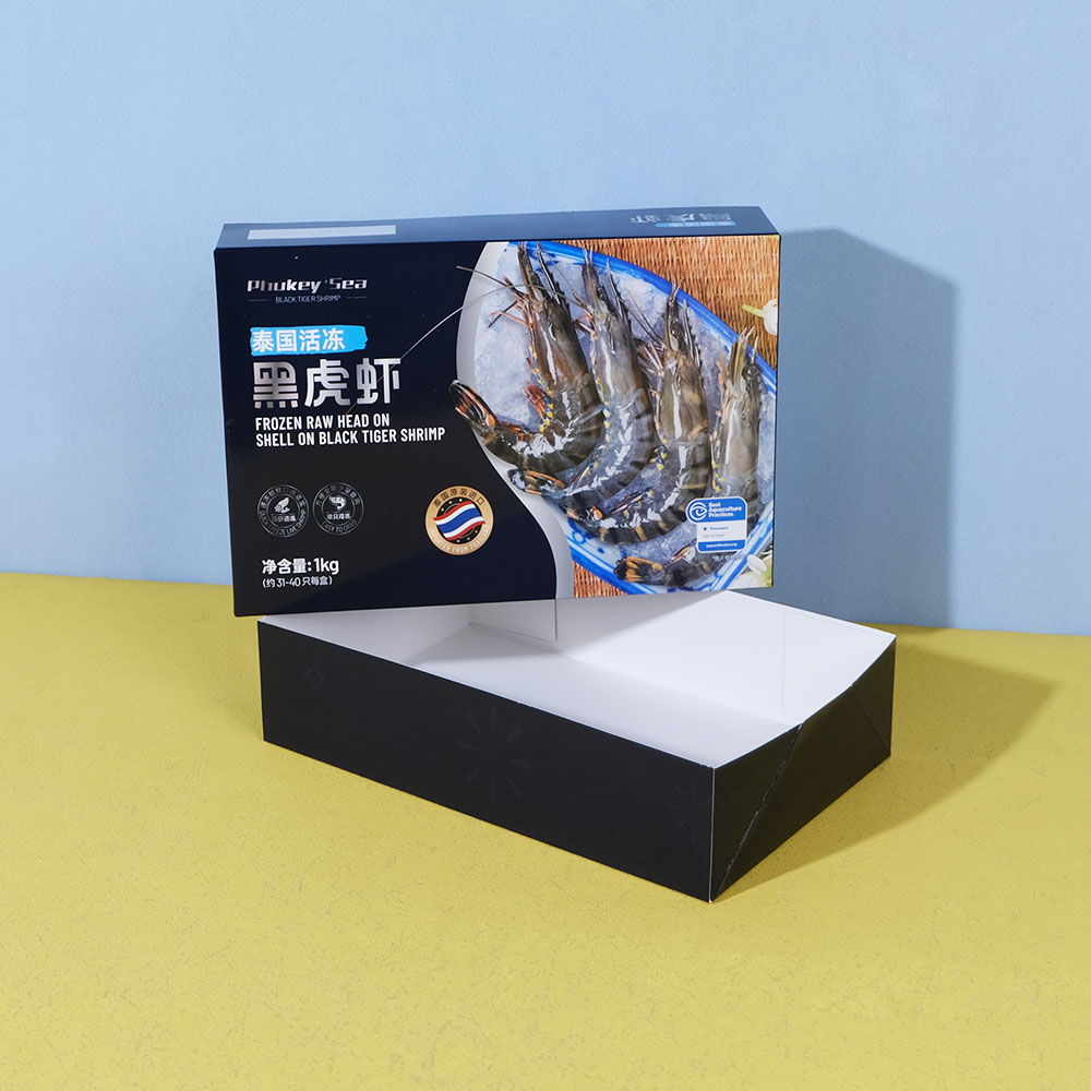 Box Printing Custom Food Grade Frozen Shrimp Fsh Seafood Food CMYK Foldable Cardboard Paper Lid and Bottom Boxes for Frozen