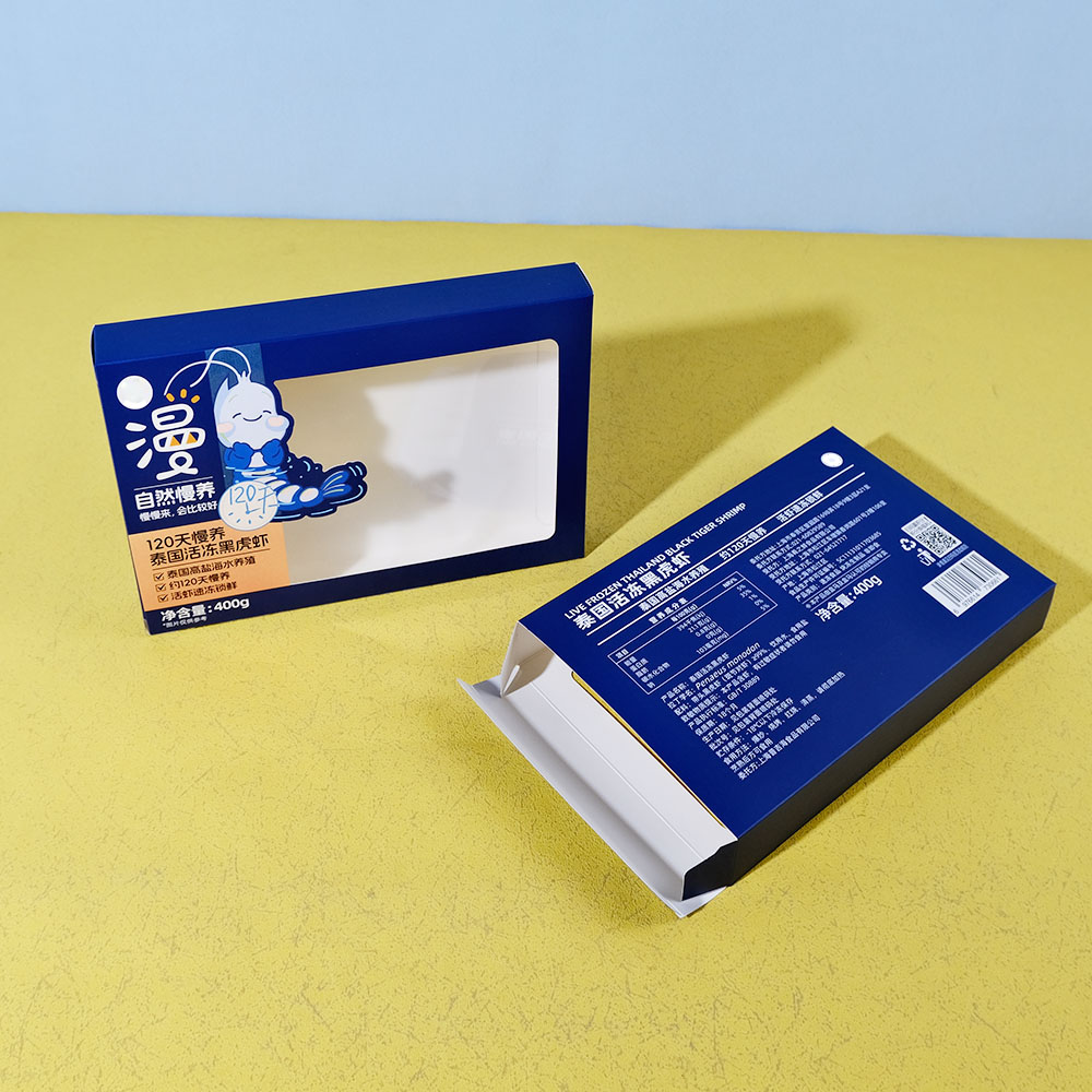 Box Printing Custom Foldable Frozen Food Shrimp White Cardboard Paper Tuck Packaging Box with Plastic Window