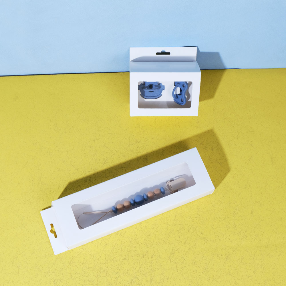 Box Printing Custom Baby Pacifier Teether Chain Clip Holder Double Pacifiers Cardboard Paper Packaging Hanging Boxes with Clear Window