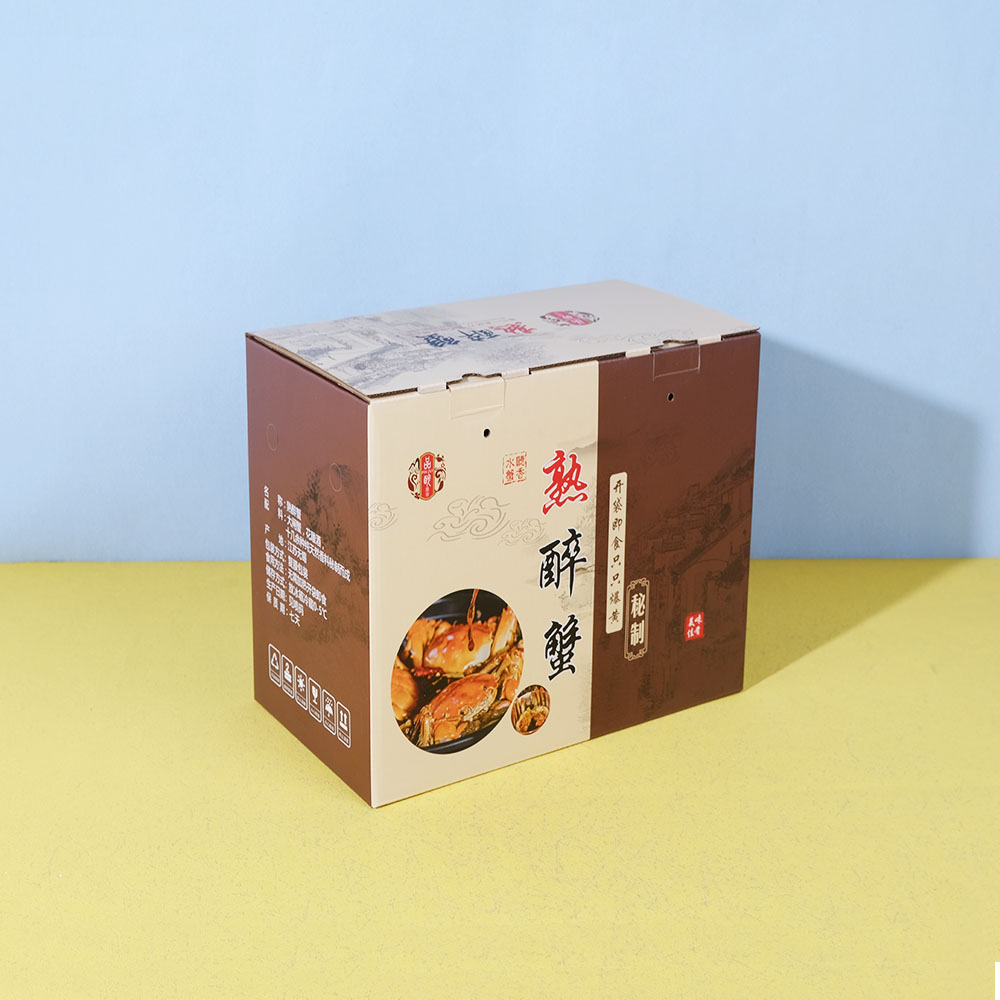 Box Printing Customized Food Grade Sea Food Flat Foldable Corrugated Cardboard Paper Flip Carton Boxes for Meat with Rope Handle