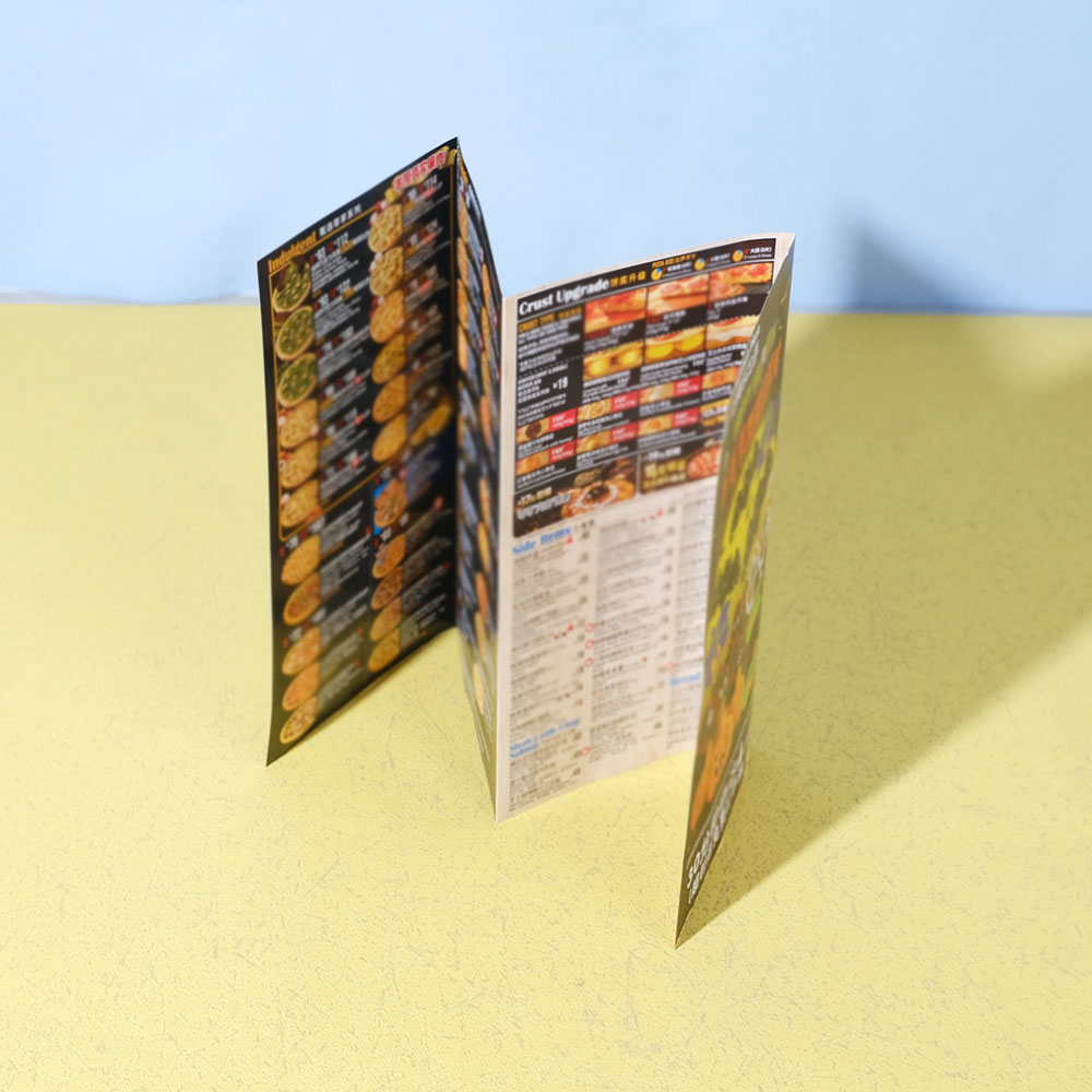 Box Printing Custom 90Gsm A3 A4 A5 A6 Paper Fold Flyer Catalogue Poster Menu Double-sided Color Booklet Pizza Pamphlet Brochure