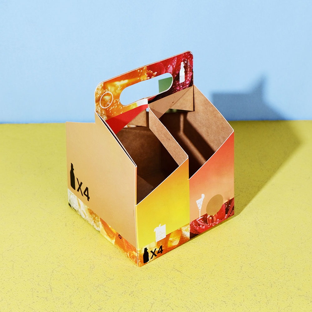 Box Printing Custom Empty Fold Coated Kraft Cardboard Paper 4 Bottles Can Energy Drink Packing Color Carrying Boxes Packaging