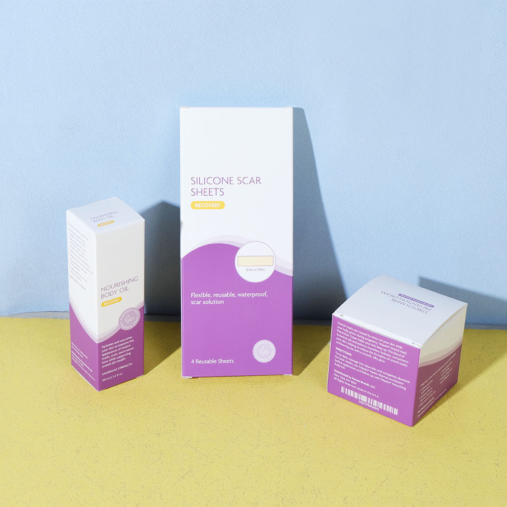 Box Printing Customized Cardboard Paper Silicon Scar Tape Scar Gel Scar Sheet Body Oil Cosmetic Face Cream Pink Box Packaging
