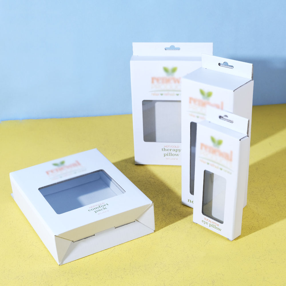 Box Printing Custom CMYK Eye Masks Therapy Pillow Neck Wrap Hanging Kraft Corrugated Cardboard Paper Box Packaging with Window