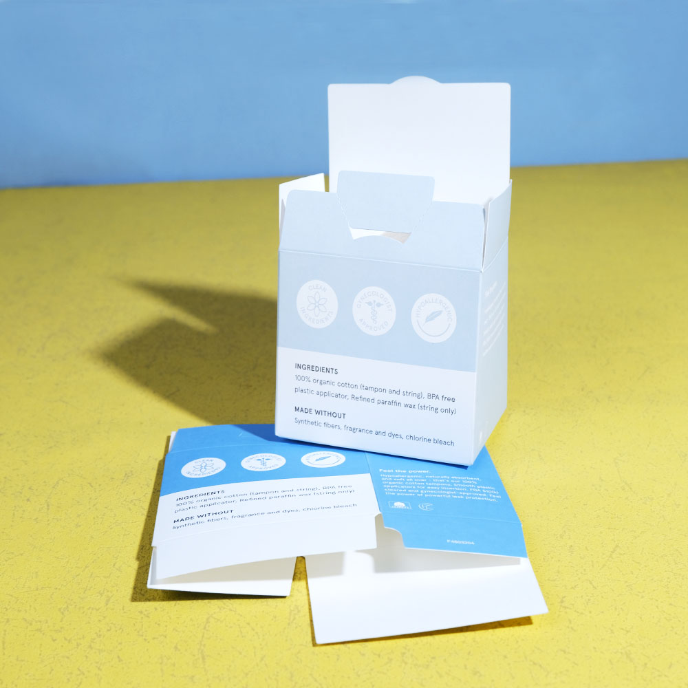 Box Printing Custom Fold CMYK Tear Strip Feminine Napkin Sanitary Napkins Tampon Paper White Cardboard Box Packaging