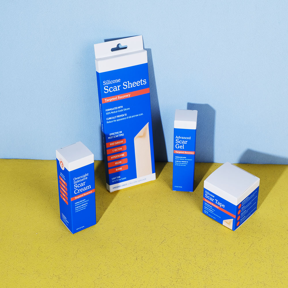 Box Printing Custom Empty FSC ISO9001 Overnight Scar Cream Scar Gel Silicone Scar Tape Sheets White Cardboard Paper Boxes