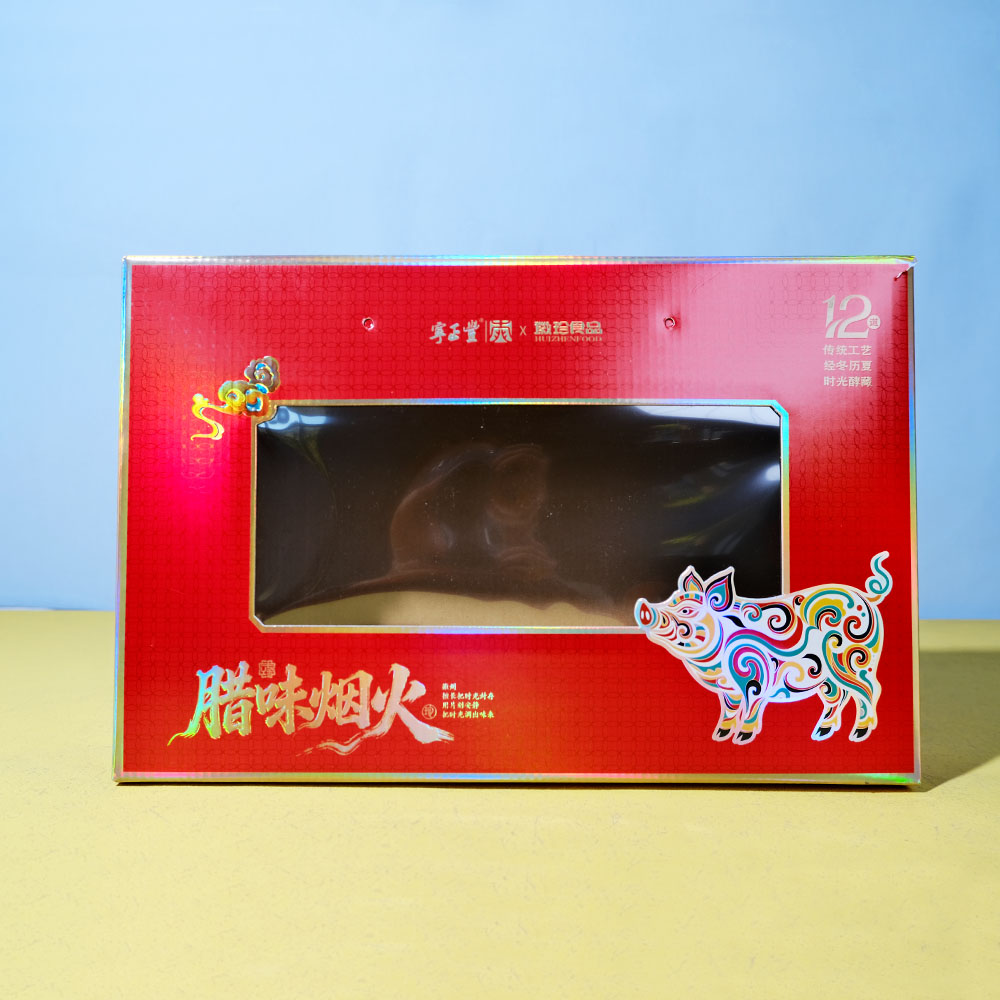 Box Printing Custom ISO9001 ISO22000 FSC Corrugated Cardboard Hot Stamping Paper Steak Ham Box with Plastic Window and Handle
