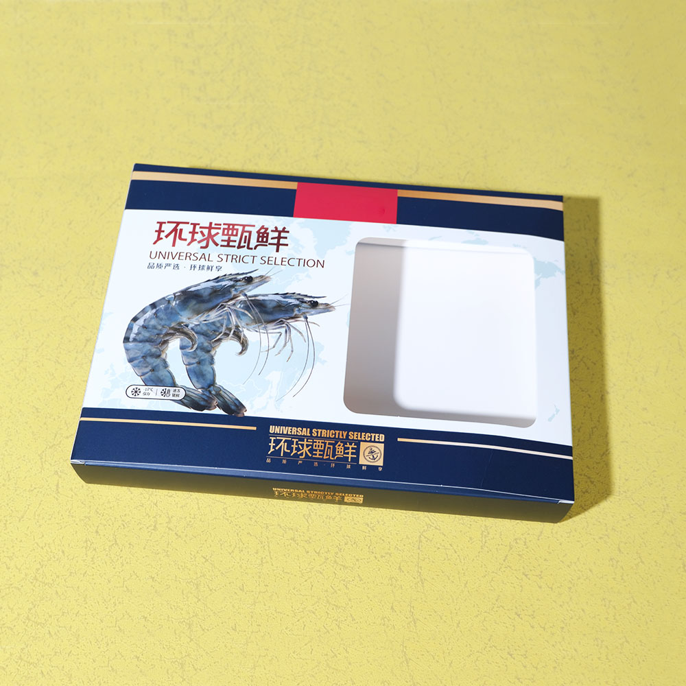 Box Printing Custom ISO22000 FSC RoHS Biodegradable White Cardboard Paper Frozen 500g 1000g Shrimp Seafood Paper Box with Window