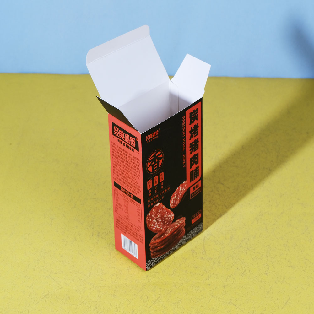 Box Printing Custom ISO22000 FSC RoHS Spot UV Varnish CMYK Folding Cardboard Paper Retail Snack Beef Jerky Food Box
