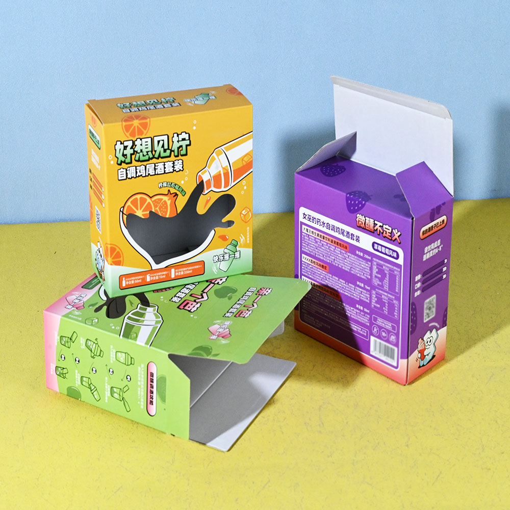 Box Printing Custom Corrugated Cardboard FSC ISO22000 Paper Cocktail Bottle Mixed Drink Beverage Packaging Boxes with Window