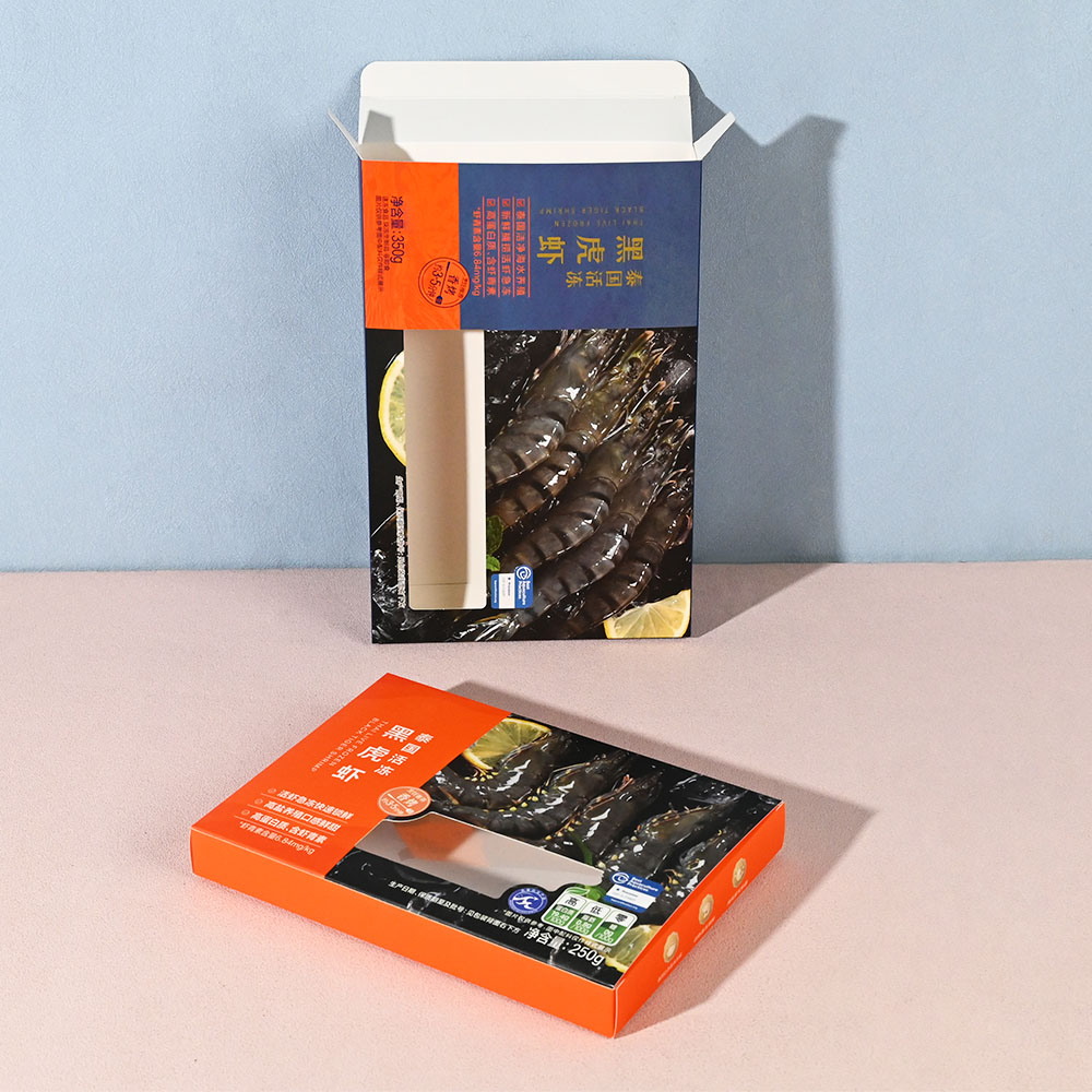 Box Printing Custom ISO9001 ISO22000 FSC Food Grade Frozen Shrimp Seafood Cardboard Paper Packaging Boxes with Window Box Printing Custom ISO9001 ISO22000 FSC Food Grade Frozen Shrimp Seafood Cardboard Paper Packaging Boxes with Window