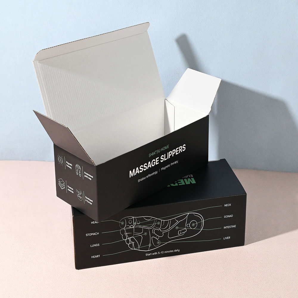 Box Printing Custom FSC RoHS Folding Massage Slipper Shoes Corrugated Board Boxes Packaging with Manual