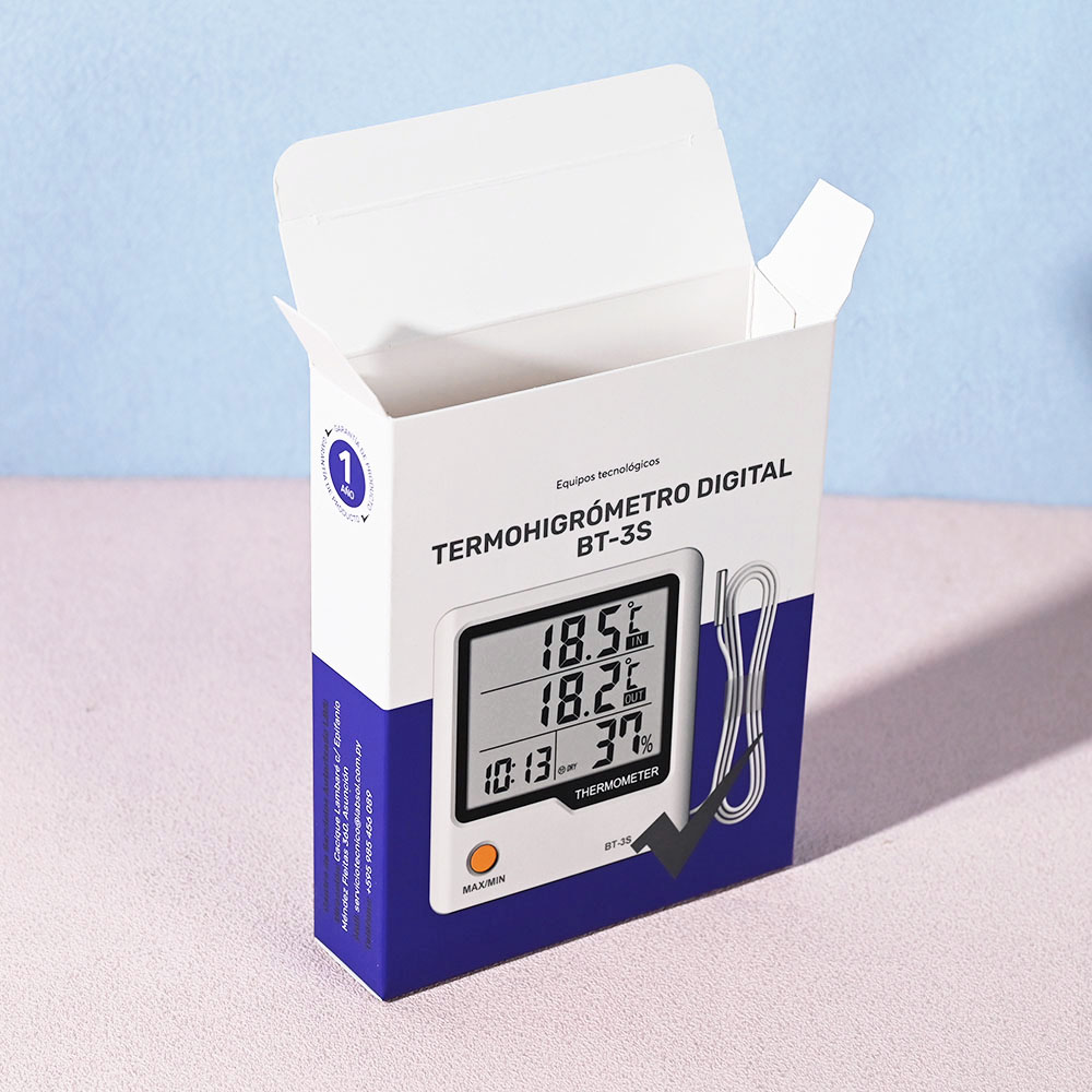 Box Printing Custom FSC RoHS ISO Custom Folded Cardnboard Paper Digital Thermometer Hygrometer Electronic Packaging Box